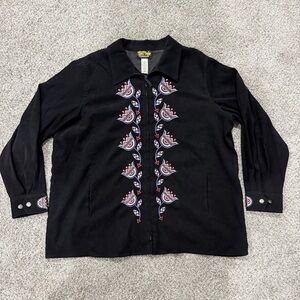 Bob Mackie Wearable Art Embroidered Zipup Black Jacket Artsy Teacher Women’s 2X